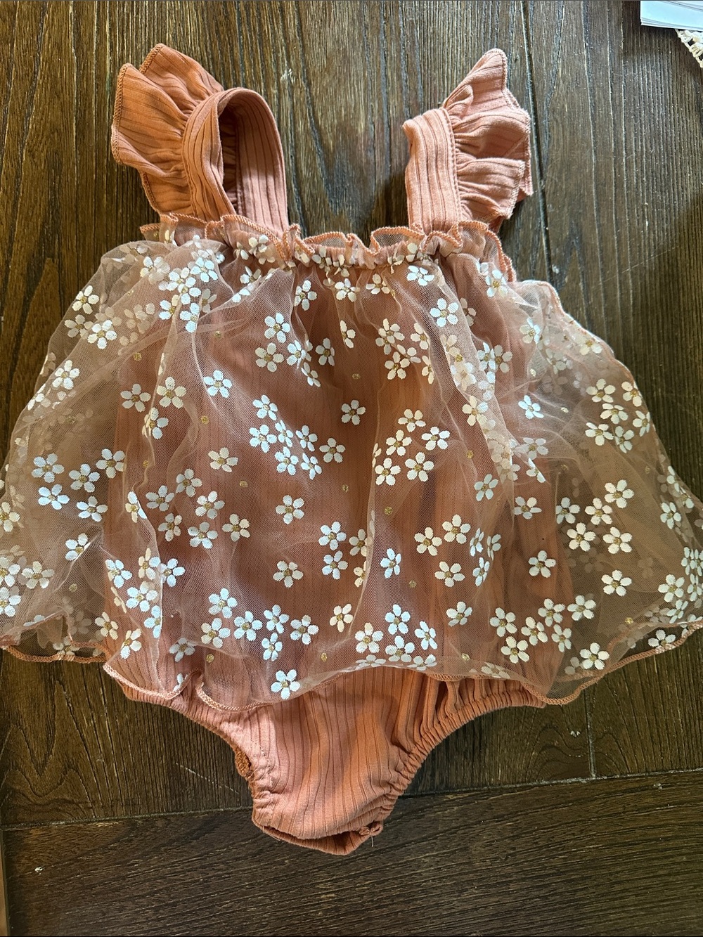 Amazon Rust Floral Tulle One-Piece with White Flower Accents